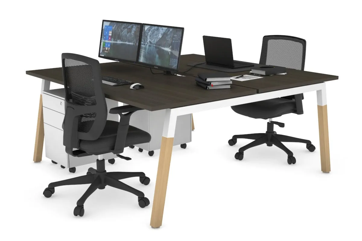 Quadro A Legs 2 Person Office Workstation - Wood Legs Cross Beam [1600L x 800W with Cable Scallop]