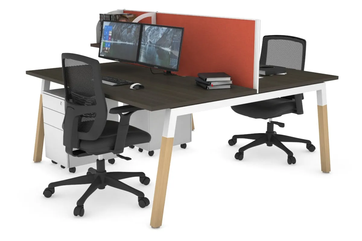 Quadro A Legs 2 Person Office Workstation - Wood Legs Cross Beam [1600L x 800W with Cable Scallop]