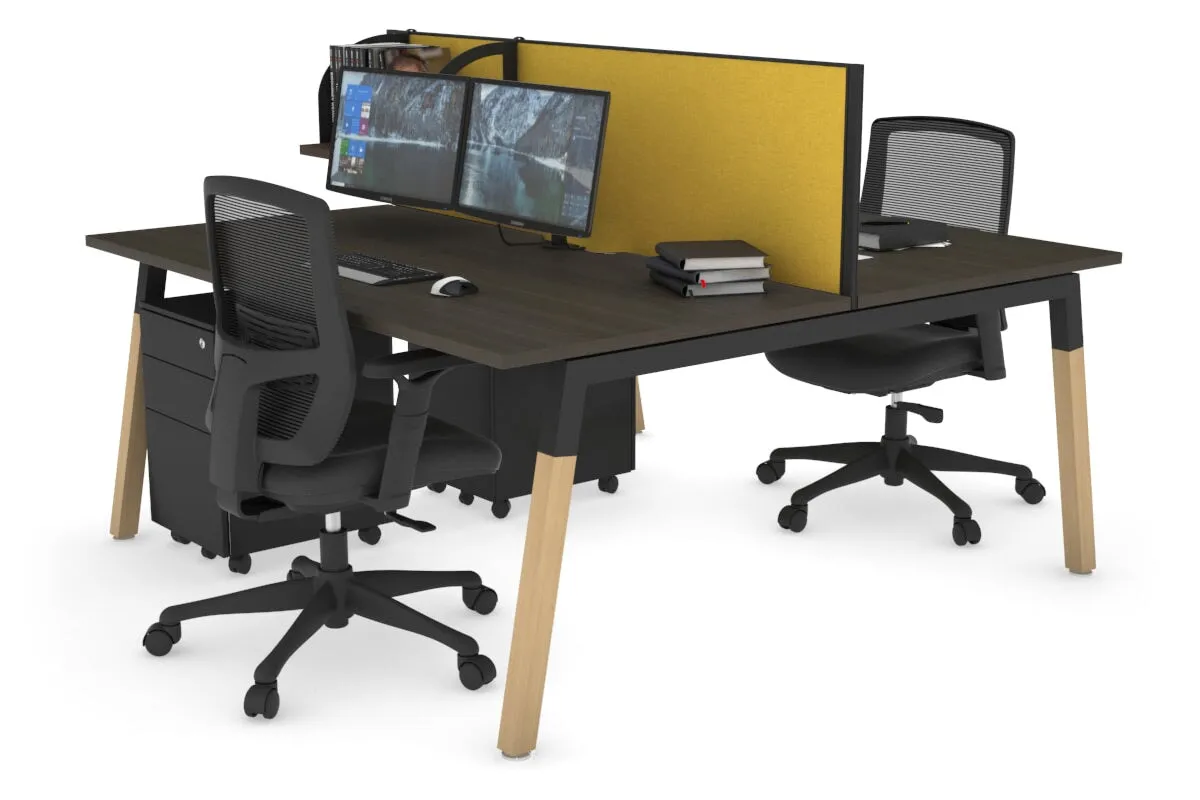 Quadro A Legs 2 Person Office Workstation - Wood Legs Cross Beam [1600L x 800W with Cable Scallop]