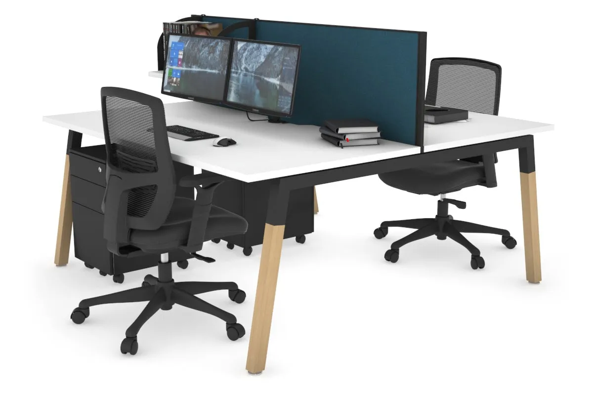 Quadro A Legs 2 Person Office Workstation - Wood Legs Cross Beam [1600L x 800W with Cable Scallop]