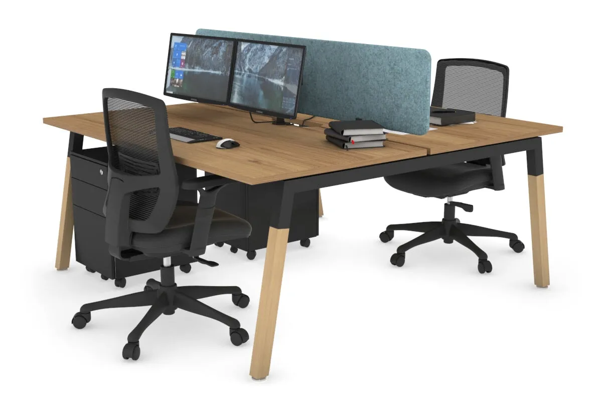 Quadro A Legs 2 Person Office Workstation - Wood Legs Cross Beam [1600L x 800W with Cable Scallop]