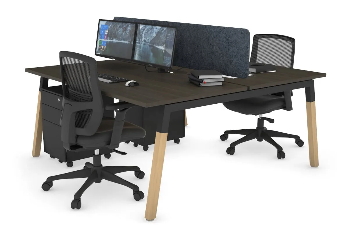 Quadro A Legs 2 Person Office Workstation - Wood Legs Cross Beam [1600L x 800W with Cable Scallop]