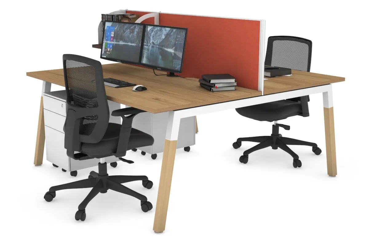 Quadro A Legs 2 Person Office Workstation - Wood Legs Cross Beam [1600L x 800W with Cable Scallop]