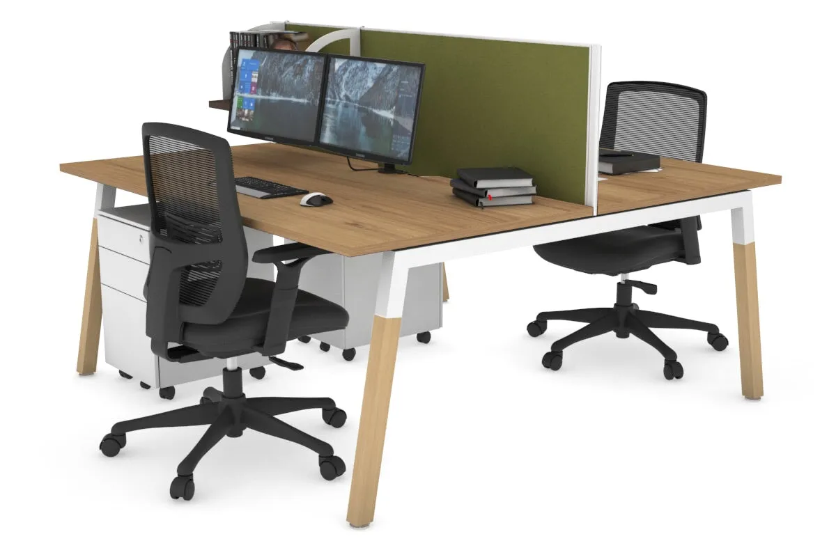 Quadro A Legs 2 Person Office Workstation - Wood Legs Cross Beam [1600L x 800W with Cable Scallop]