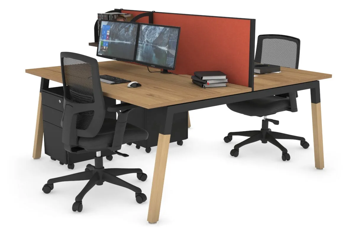 Quadro A Legs 2 Person Office Workstation - Wood Legs Cross Beam [1600L x 800W with Cable Scallop]