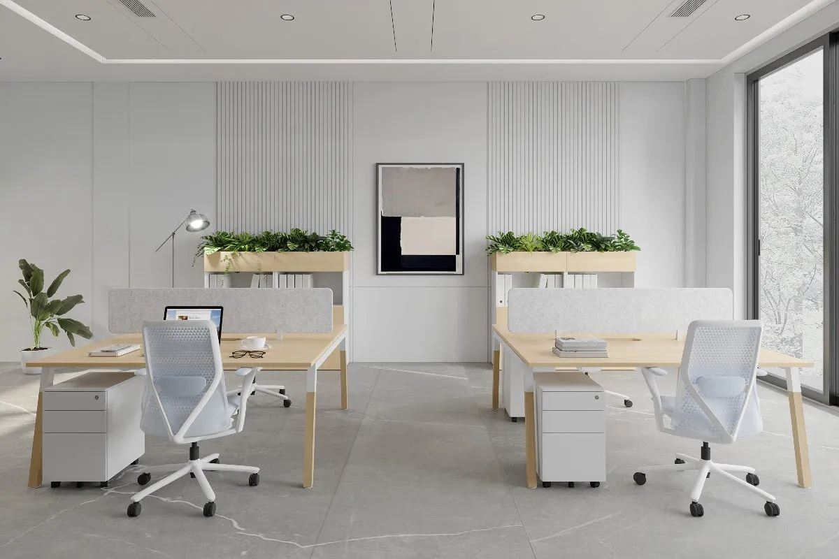 Quadro A Legs 2 Person Office Workstation - Wood Legs Cross Beam [1600L x 800W with Cable Scallop]