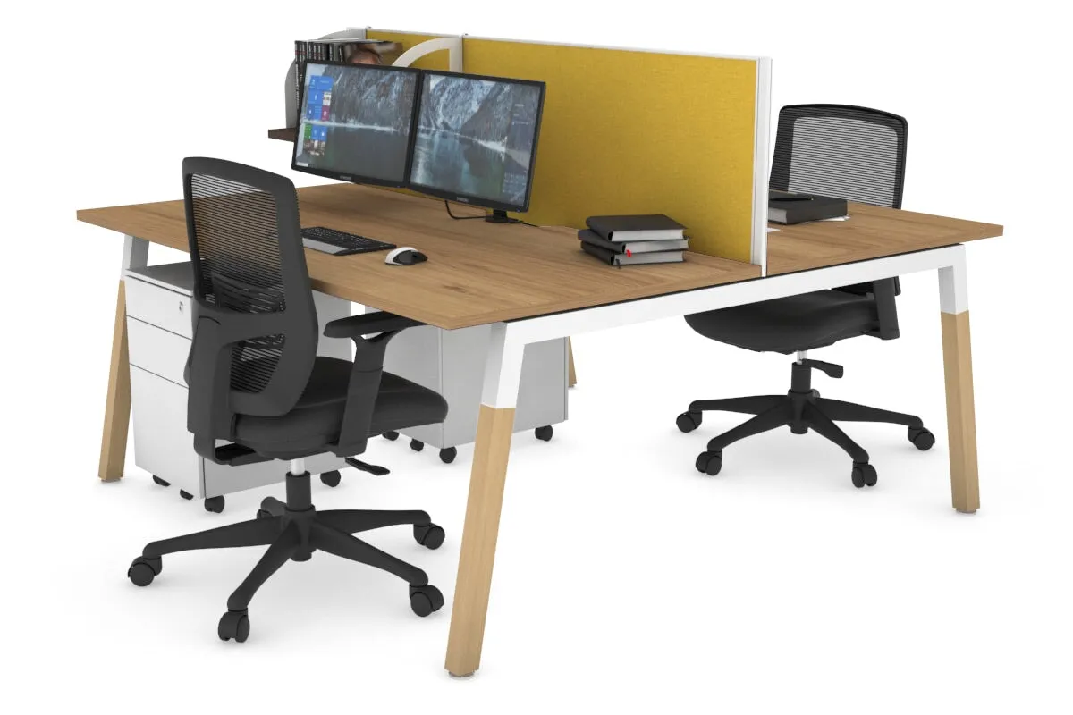 Quadro A Legs 2 Person Office Workstation - Wood Legs Cross Beam [1600L x 800W with Cable Scallop]
