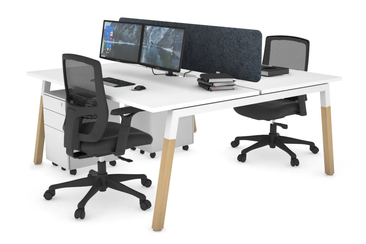 Quadro A Legs 2 Person Office Workstation - Wood Legs Cross Beam [1600L x 800W with Cable Scallop]