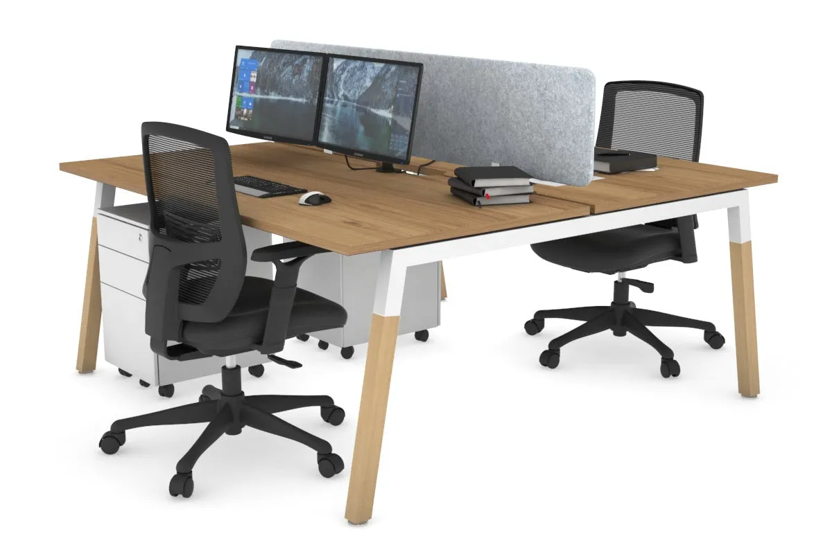 Quadro A Legs 2 Person Office Workstation - Wood Legs Cross Beam [1600L x 800W with Cable Scallop]