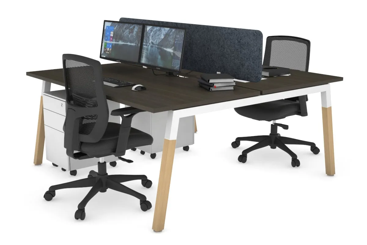 Quadro A Legs 2 Person Office Workstation - Wood Legs Cross Beam [1600L x 800W with Cable Scallop]