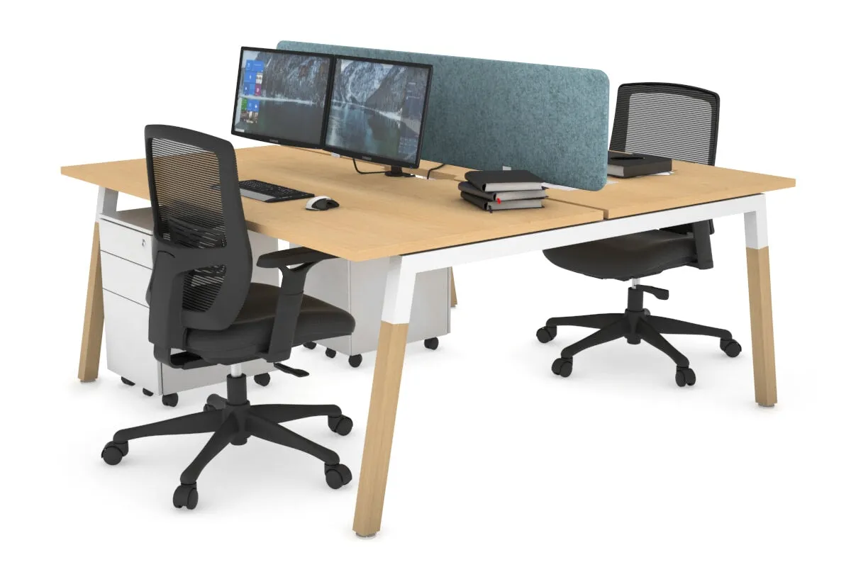 Quadro A Legs 2 Person Office Workstation - Wood Legs Cross Beam [1600L x 800W with Cable Scallop]