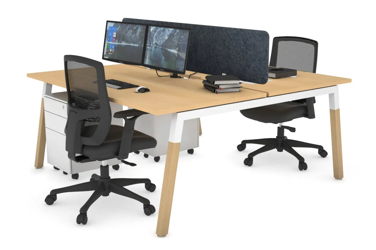 Quadro A Legs 2 Person Office Workstation - Wood Legs Cross Beam [1600L x 800W with Cable Scallop]