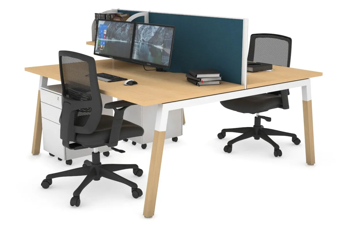 Quadro A Legs 2 Person Office Workstation - Wood Legs Cross Beam [1600L x 800W with Cable Scallop]