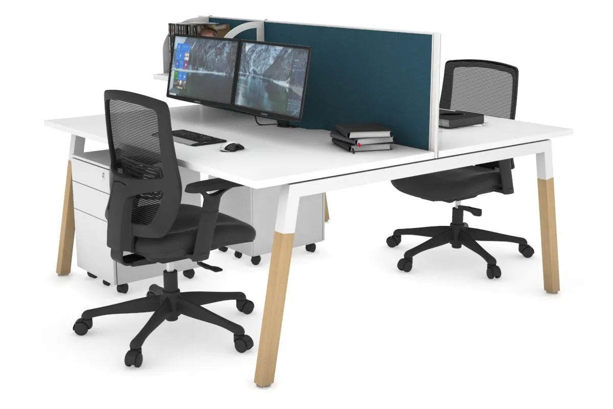 Quadro A Legs 2 Person Office Workstation - Wood Legs Cross Beam [1600L x 800W with Cable Scallop]