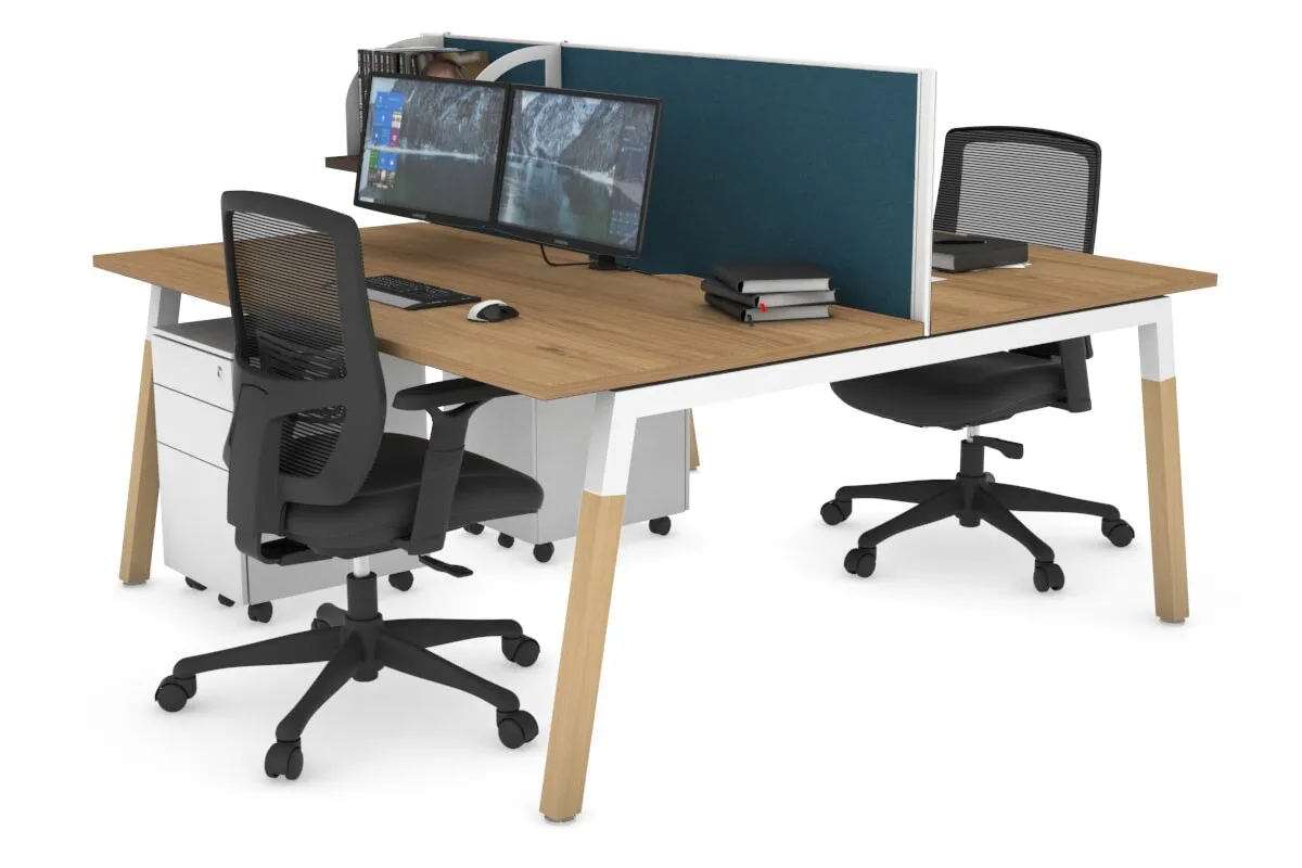 Quadro A Legs 2 Person Office Workstation - Wood Legs Cross Beam [1600L x 800W with Cable Scallop]