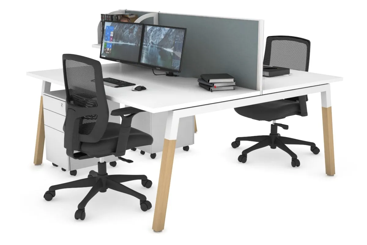 Quadro A Legs 2 Person Office Workstation - Wood Legs Cross Beam [1600L x 800W with Cable Scallop]