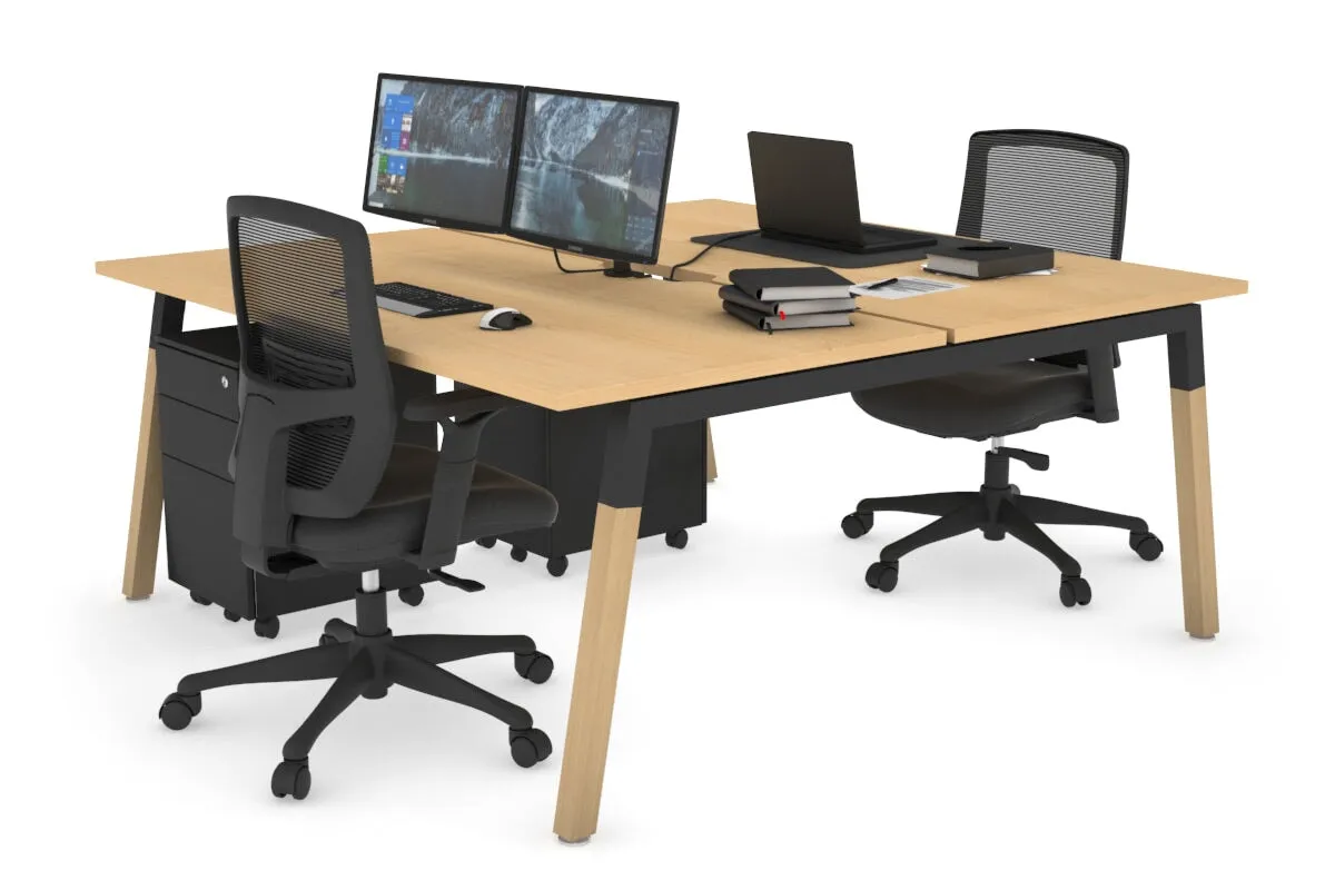 Quadro A Legs 2 Person Office Workstation - Wood Legs Cross Beam [1600L x 800W with Cable Scallop]