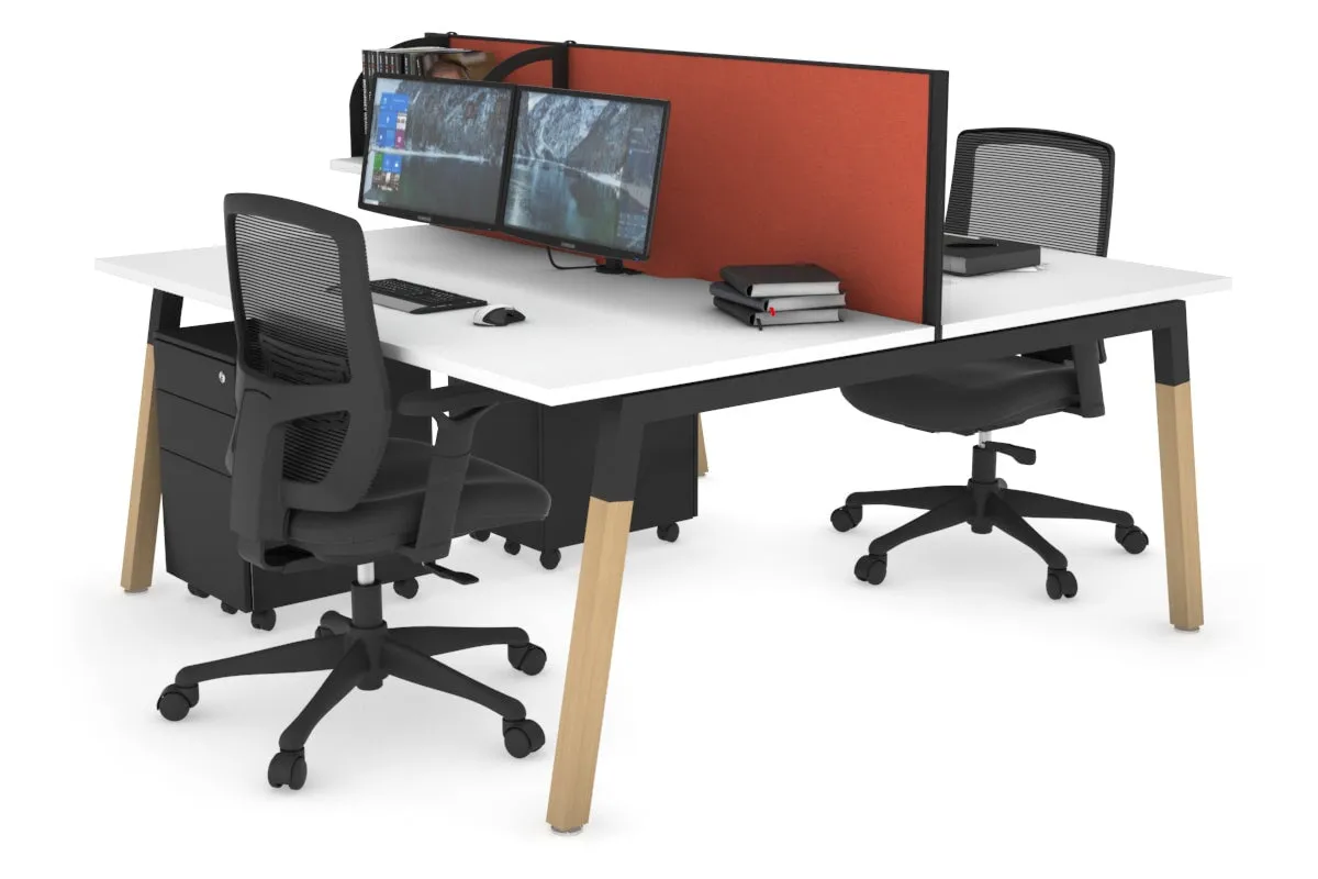 Quadro A Legs 2 Person Office Workstation - Wood Legs Cross Beam [1600L x 800W with Cable Scallop]
