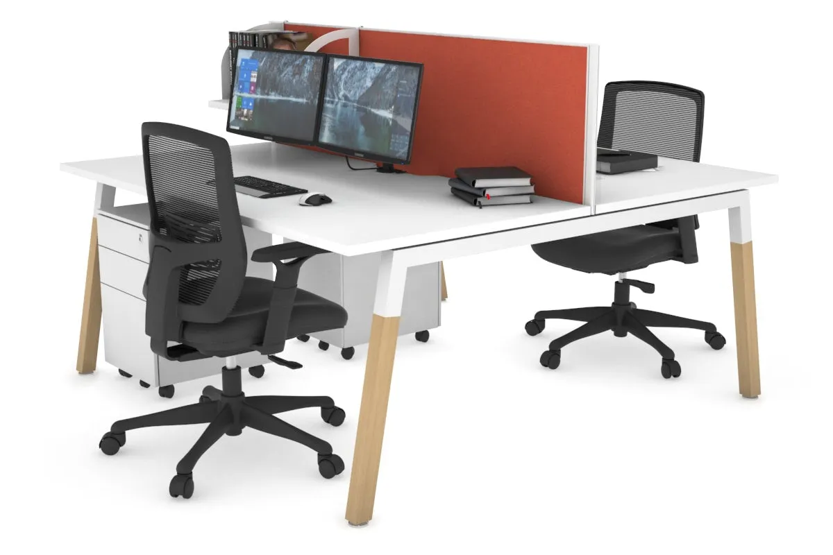 Quadro A Legs 2 Person Office Workstation - Wood Legs Cross Beam [1600L x 800W with Cable Scallop]