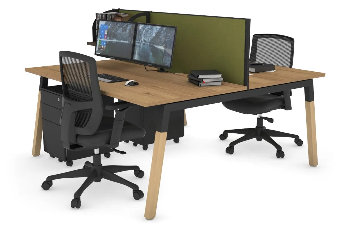 Quadro A Legs 2 Person Office Workstation - Wood Legs Cross Beam [1600L x 800W with Cable Scallop]