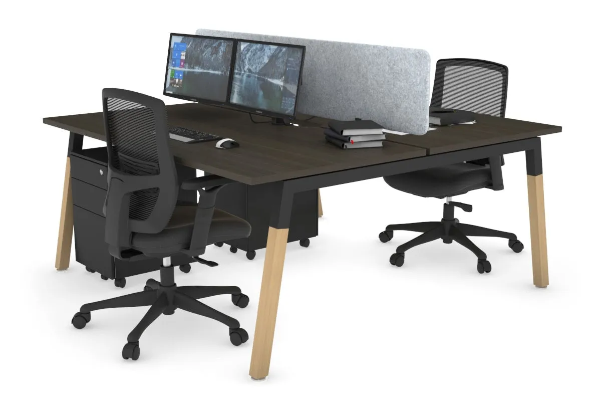 Quadro A Legs 2 Person Office Workstation - Wood Legs Cross Beam [1600L x 800W with Cable Scallop]