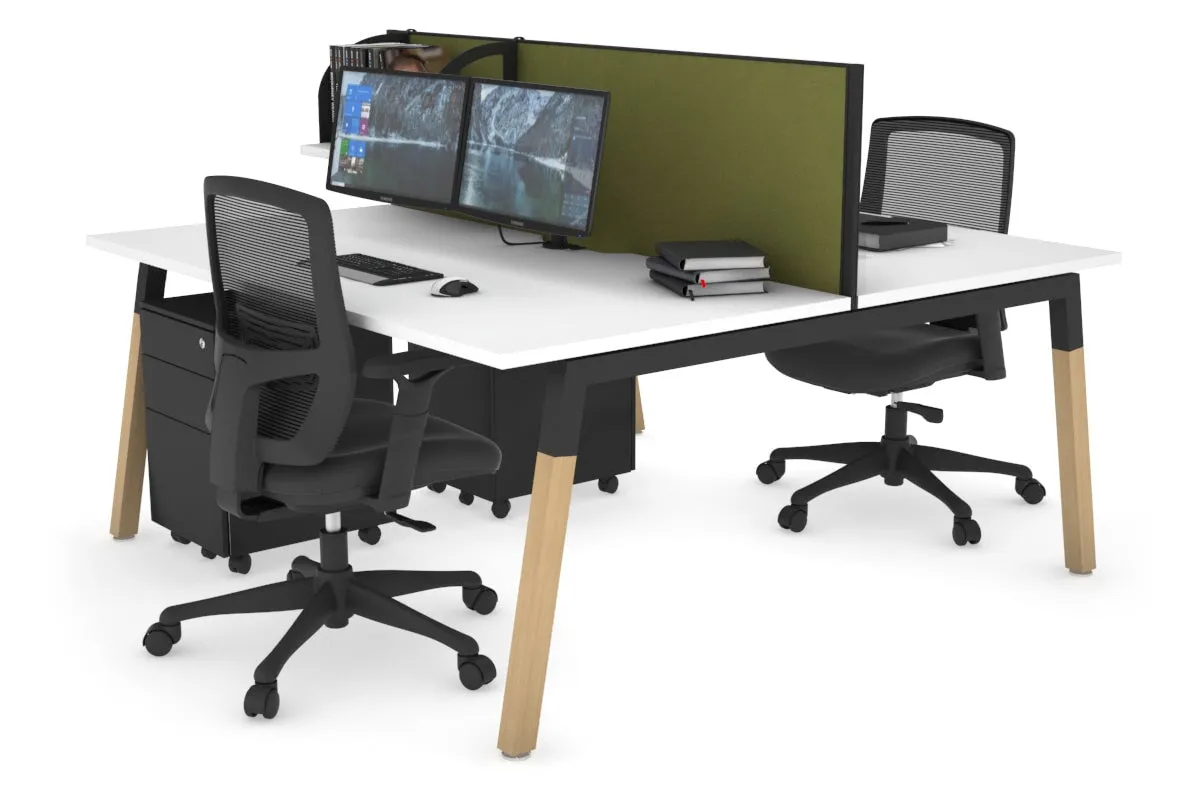 Quadro A Legs 2 Person Office Workstation - Wood Legs Cross Beam [1600L x 800W with Cable Scallop]
