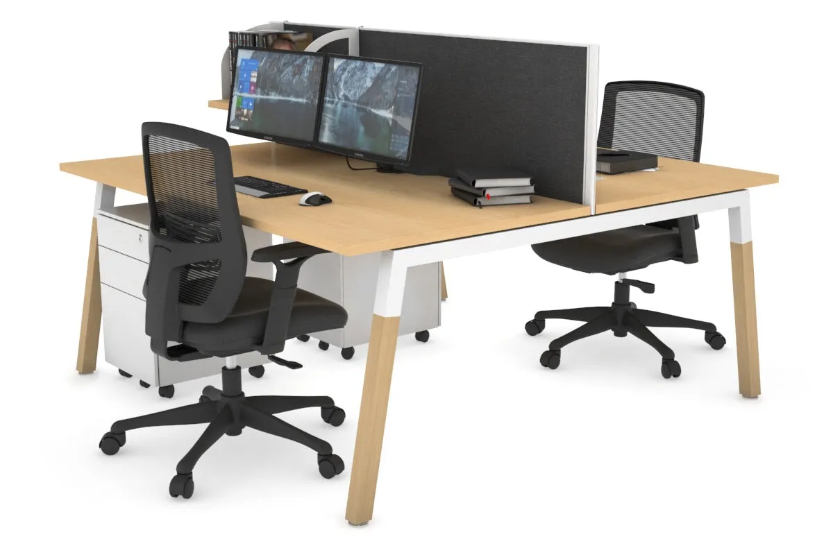 Quadro A Legs 2 Person Office Workstation - Wood Legs Cross Beam [1600L x 800W with Cable Scallop]