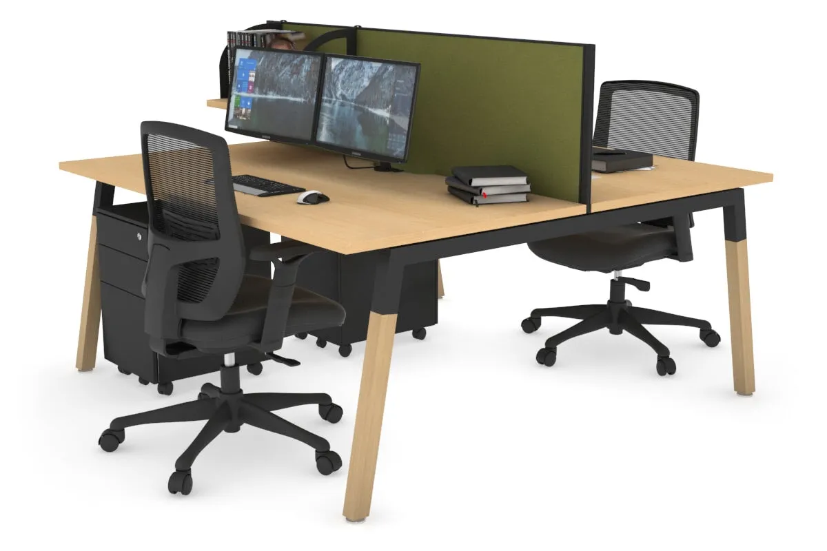 Quadro A Legs 2 Person Office Workstation - Wood Legs Cross Beam [1600L x 800W with Cable Scallop]
