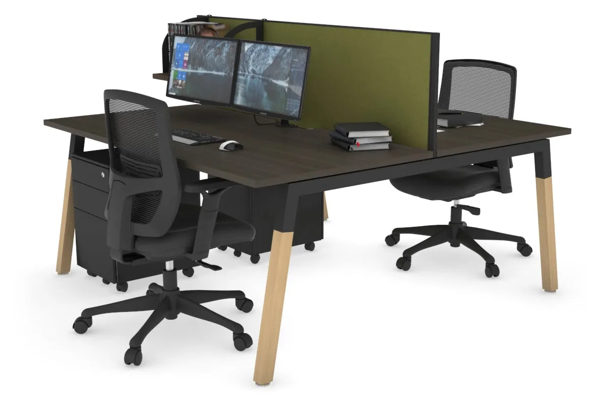 Quadro A Legs 2 Person Office Workstation - Wood Legs Cross Beam [1600L x 800W with Cable Scallop]