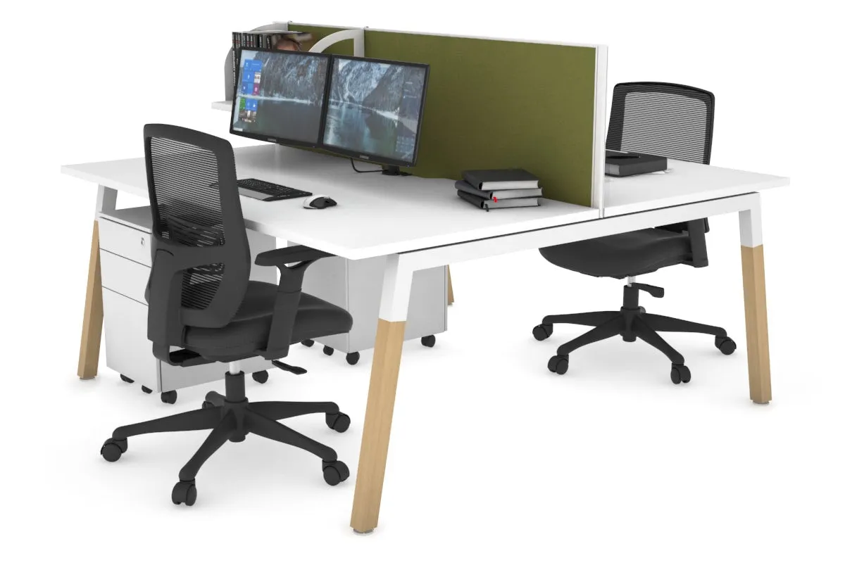 Quadro A Legs 2 Person Office Workstation - Wood Legs Cross Beam [1600L x 800W with Cable Scallop]