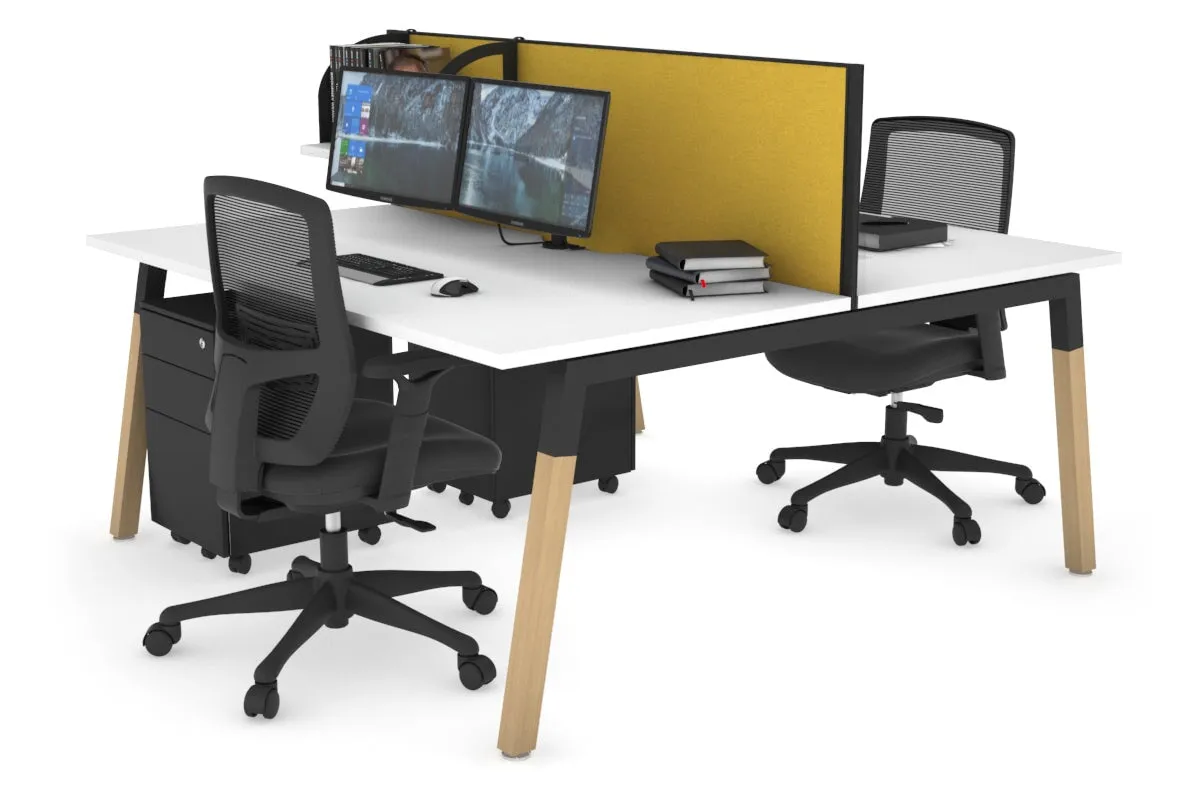 Quadro A Legs 2 Person Office Workstation - Wood Legs Cross Beam [1600L x 800W with Cable Scallop]