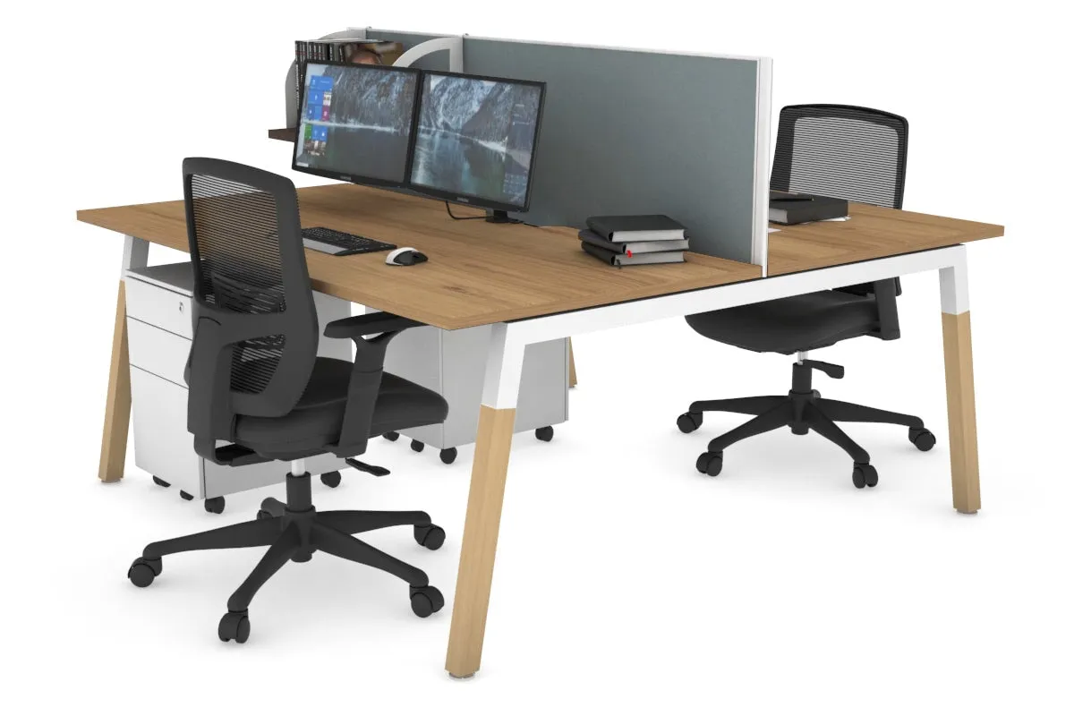 Quadro A Legs 2 Person Office Workstation - Wood Legs Cross Beam [1600L x 800W with Cable Scallop]