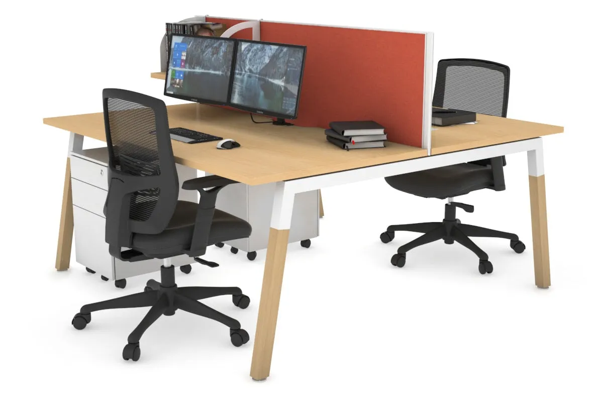 Quadro A Legs 2 Person Office Workstation - Wood Legs Cross Beam [1600L x 800W with Cable Scallop]