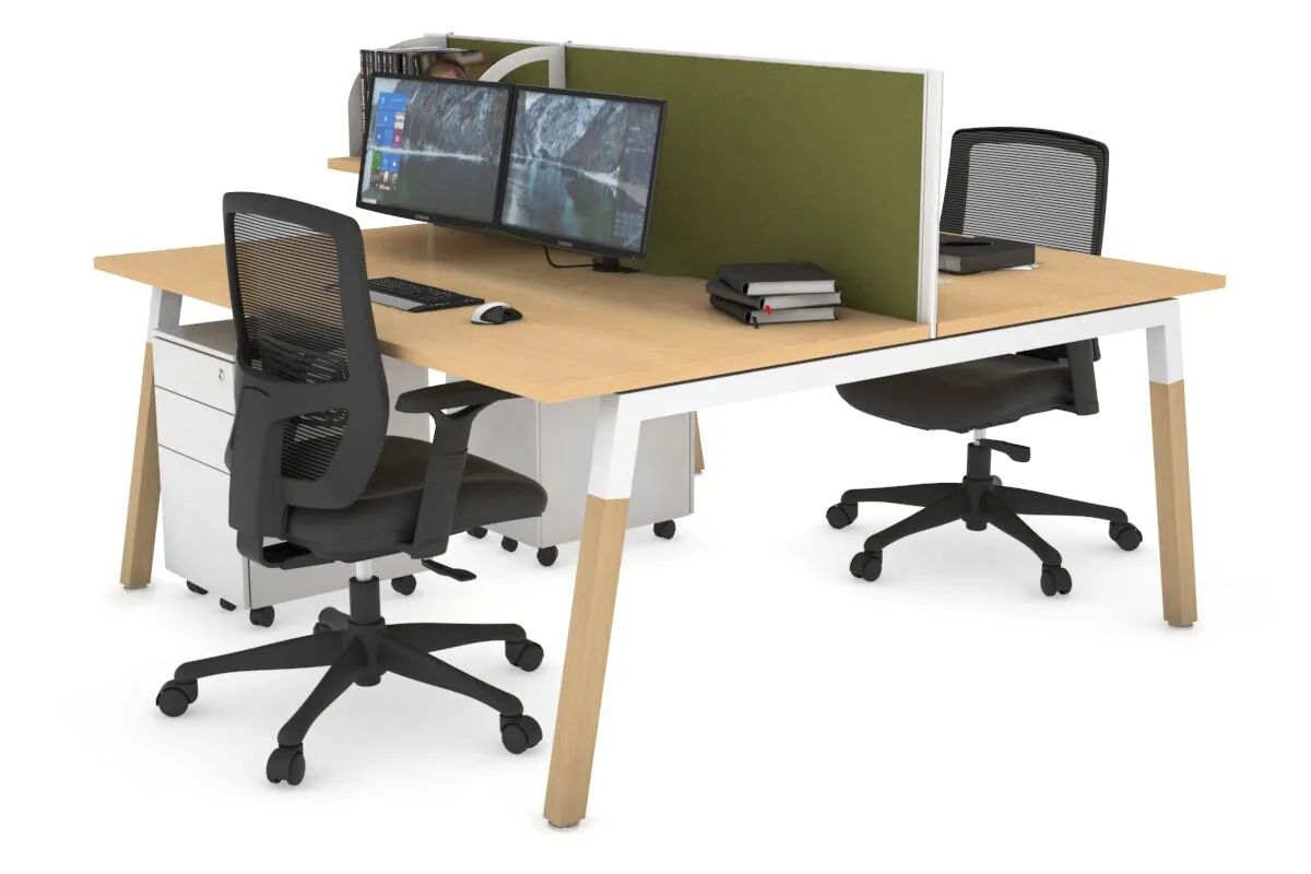 Quadro A Legs 2 Person Office Workstation - Wood Legs Cross Beam [1600L x 800W with Cable Scallop]