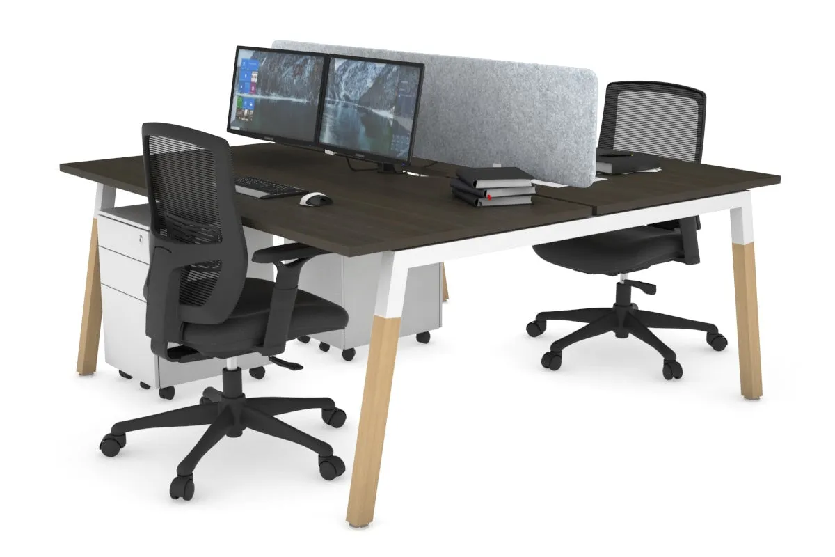 Quadro A Legs 2 Person Office Workstation - Wood Legs Cross Beam [1600L x 800W with Cable Scallop]