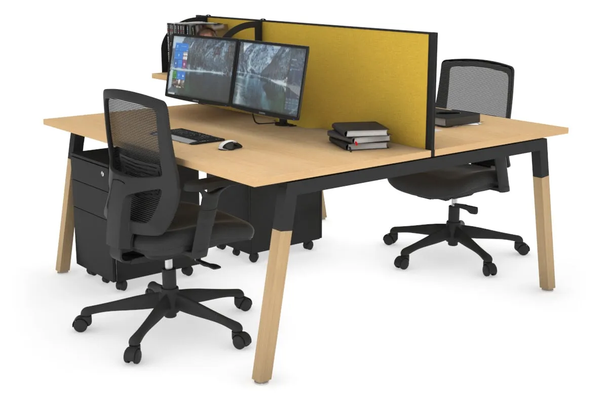 Quadro A Legs 2 Person Office Workstation - Wood Legs Cross Beam [1600L x 800W with Cable Scallop]