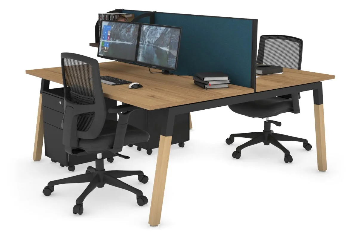 Quadro A Legs 2 Person Office Workstation - Wood Legs Cross Beam [1600L x 800W with Cable Scallop]