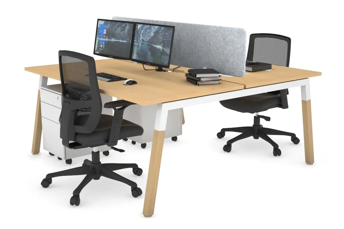 Quadro A Legs 2 Person Office Workstation - Wood Legs Cross Beam [1600L x 800W with Cable Scallop]