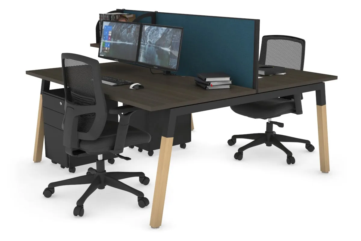 Quadro A Legs 2 Person Office Workstation - Wood Legs Cross Beam [1600L x 800W with Cable Scallop]