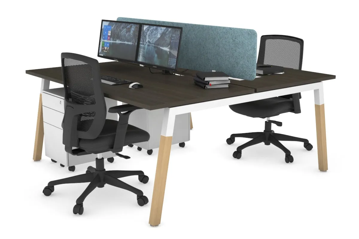Quadro A Legs 2 Person Office Workstation - Wood Legs Cross Beam [1600L x 800W with Cable Scallop]
