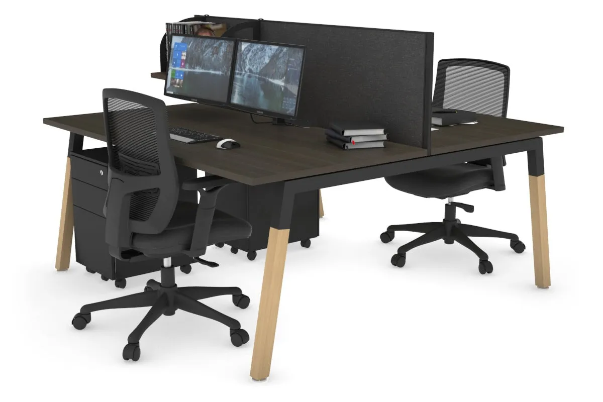Quadro A Legs 2 Person Office Workstation - Wood Legs Cross Beam [1600L x 800W with Cable Scallop]