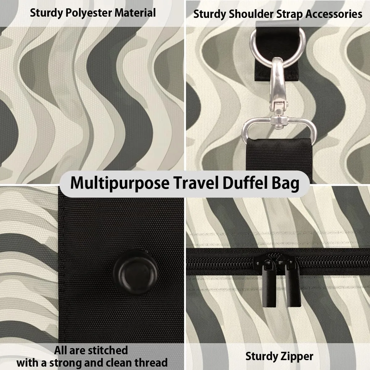 Retro Aesthetic Swirl Travel Duffle Bag for Women Men Gym Duffel Foldable Bag Waterproof Weekender Mid Century Boho Duffle Tote