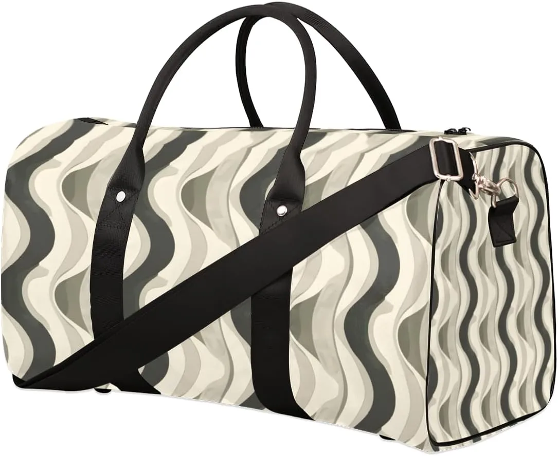 Retro Aesthetic Swirl Travel Duffle Bag for Women Men Gym Duffel Foldable Bag Waterproof Weekender Mid Century Boho Duffle Tote