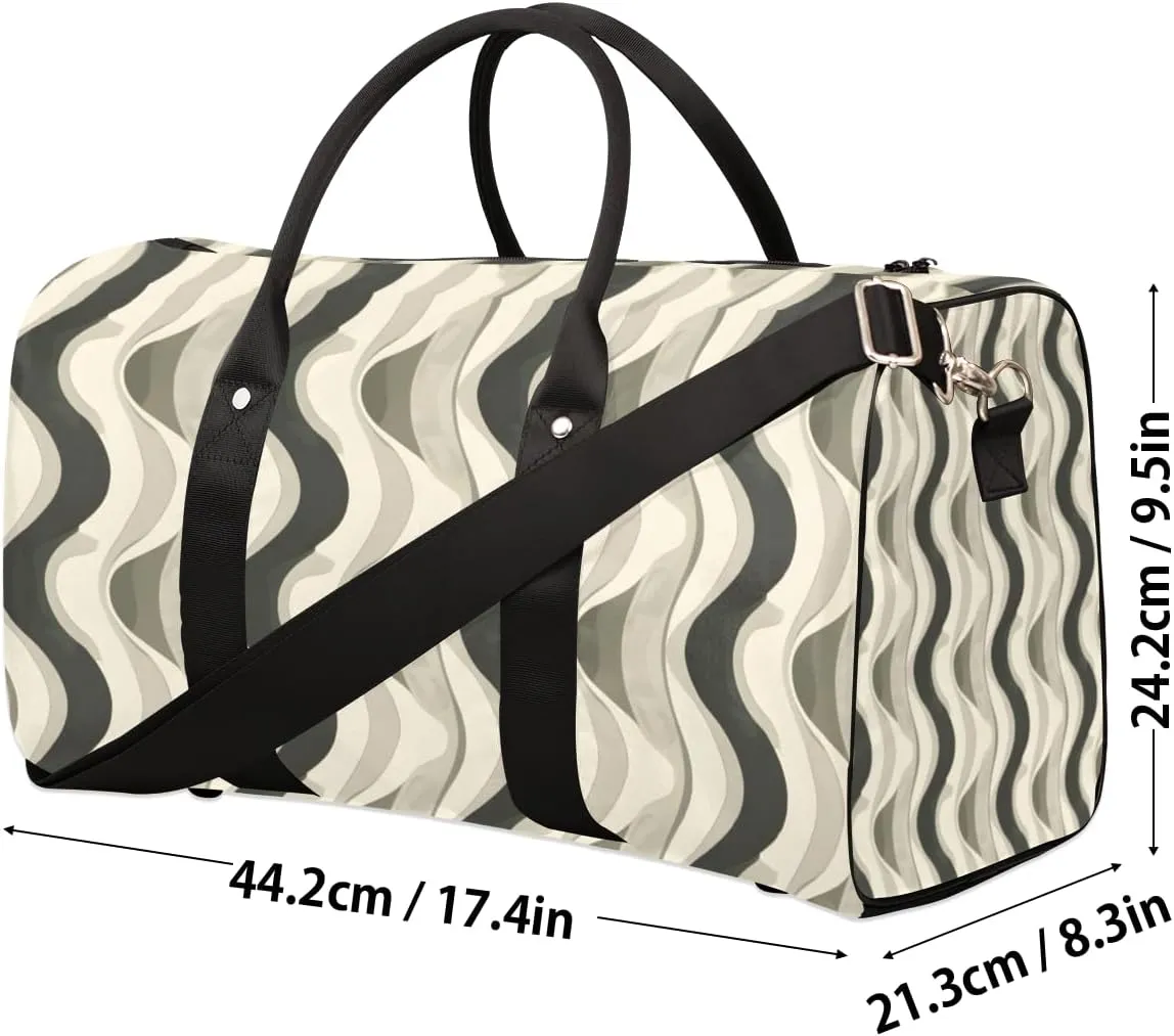 Retro Aesthetic Swirl Travel Duffle Bag for Women Men Gym Duffel Foldable Bag Waterproof Weekender Mid Century Boho Duffle Tote