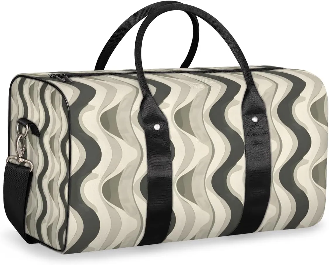 Retro Aesthetic Swirl Travel Duffle Bag for Women Men Gym Duffel Foldable Bag Waterproof Weekender Mid Century Boho Duffle Tote