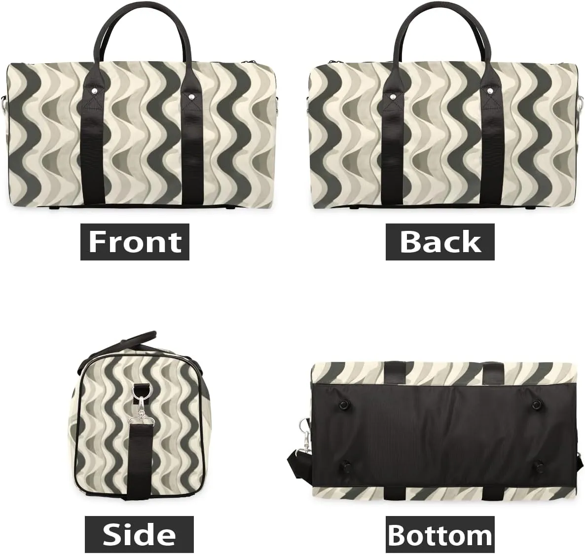 Retro Aesthetic Swirl Travel Duffle Bag for Women Men Gym Duffel Foldable Bag Waterproof Weekender Mid Century Boho Duffle Tote