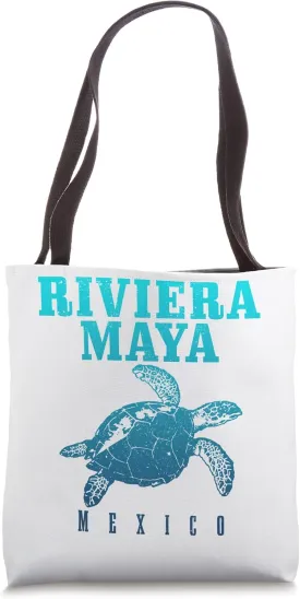 Riviera Maya Mexico Surf Sea Turtle Surfer Scuba Diving Tote Bag