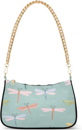 Shoulder Bags for Women Dragonfly Line Pattern Hobo Tote Handbag Small Clutch Purse with Zipper Closure