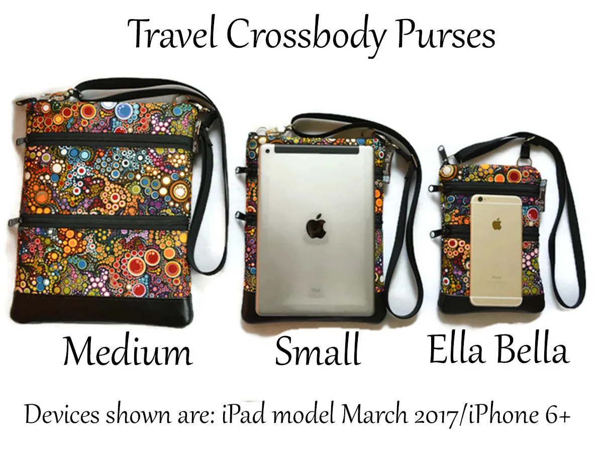 Travel Bags Crossbody Purse - Cross Body - Faux Leather - Tablet Purse - Black and White Daisy Doodles Fabric