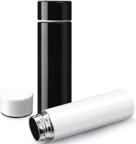 Vesici Mini Water Bottles 4.4 oz Cute Small Insulated Stainless Steel Purse Water Bottles Pocket Slim Flask Keeps Drink Cold and Hot for Women Lunch Bag Coffee(Black, White,2 Pack)